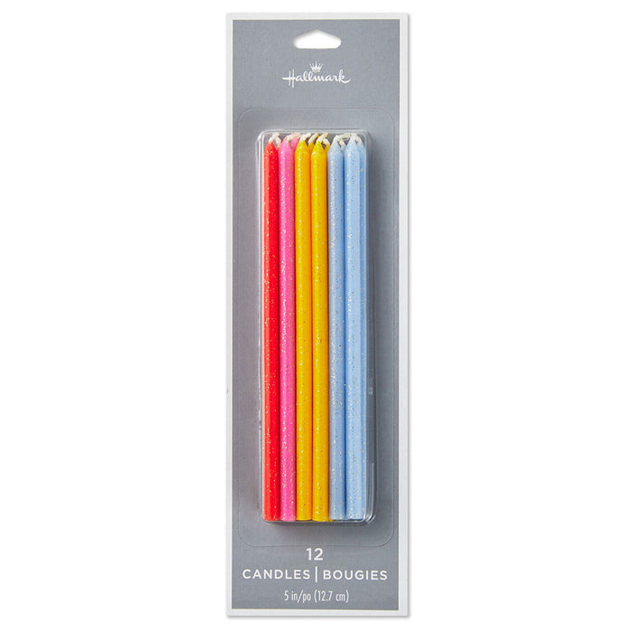 Hallmark : Assorted Color With Glitter Tall Birthday Candles, Set of 12