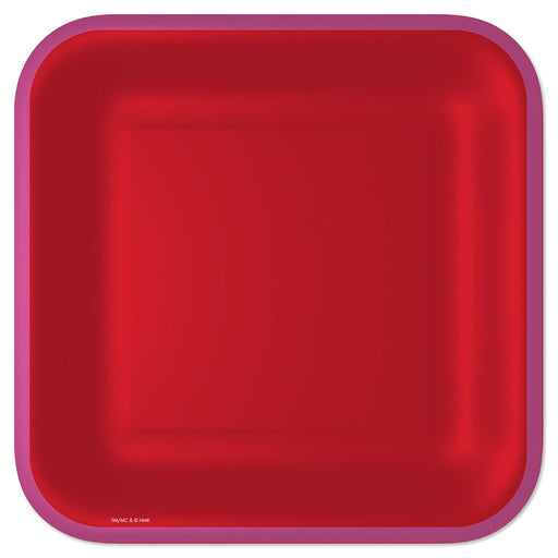 Hallmark : Red With Pink Edge Square Dinner Plates, Set of 8 - Hallmark : Red With Pink Edge Square Dinner Plates, Set of 8