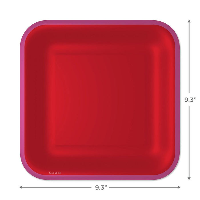 Hallmark : Red With Pink Edge Square Dinner Plates, Set of 8 - Hallmark : Red With Pink Edge Square Dinner Plates, Set of 8