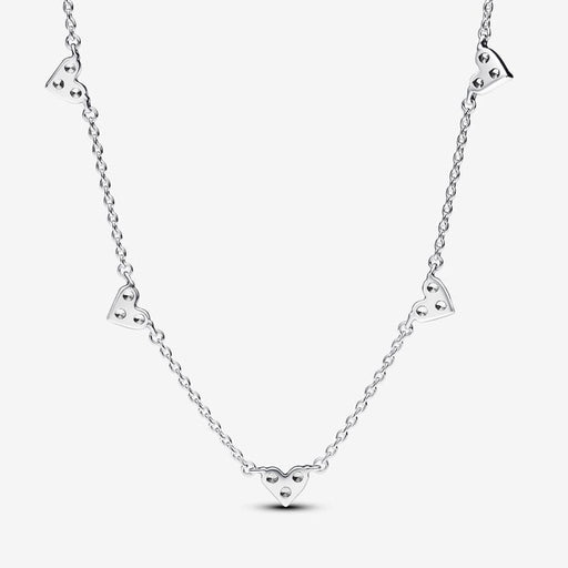 PANDORA : Triple Stone Heart Station Chain Necklace - Sterling Silver - PANDORA : Triple Stone Heart Station Chain Necklace - Sterling Silver
