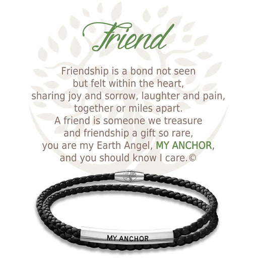 Earth Angel : Friend Black Leather Bracelet -