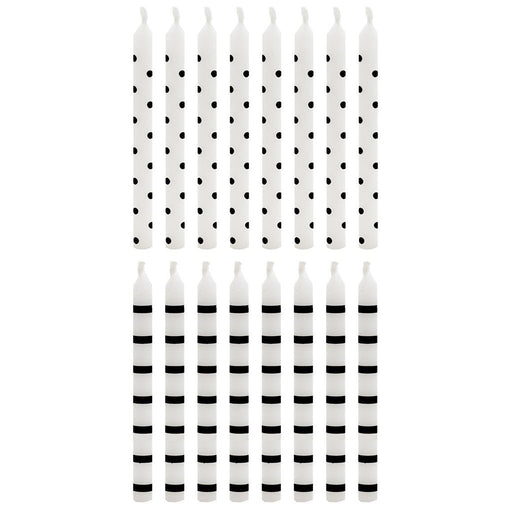 Hallmark : Black Dots and Stripes on White Birthday Candles, Set of 16 - Hallmark : Black Dots and Stripes on White Birthday Candles, Set of 16