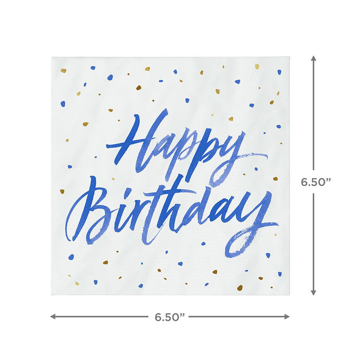 Hallmark : Blue "Happy Birthday" on White Dinner Napkins, Set of 16 - Hallmark : Blue "Happy Birthday" on White Dinner Napkins, Set of 16