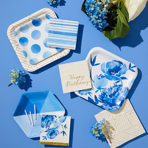 Hallmark : Blue Watercolor Floral Square Dinner Plates, Set of 8 - Hallmark : Blue Watercolor Floral Square Dinner Plates, Set of 8