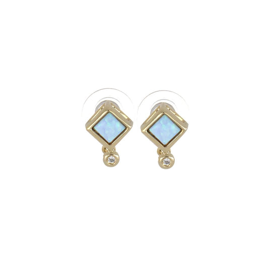 John Medeiros : Opalas Do Mar Single Blue Opal With CZ Gold Post Earrings - John Medeiros : Opalas Do Mar Single Blue Opal With CZ Gold Post Earrings