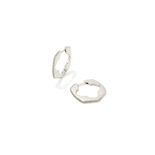 Kendra Scott : Mallory Silver Huggie Earrings in White Crystal - Kendra Scott : Mallory Silver Huggie Earrings in White Crystal