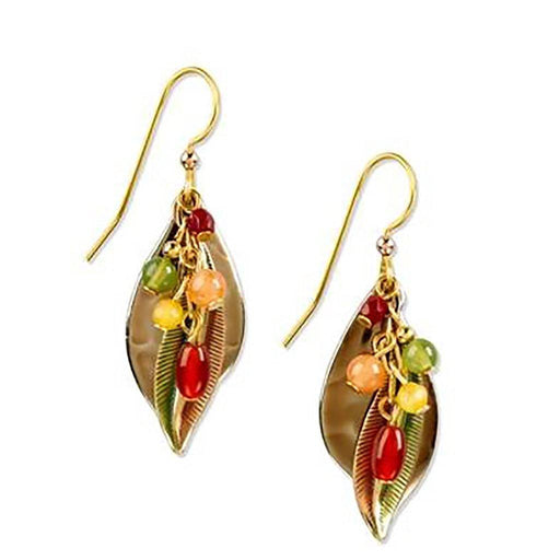 Silver Forest Earrings - Gold Leaf With Beads Dangle -
