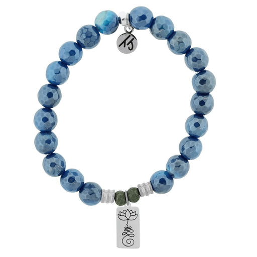 T. Jazelle : Blue Agate Stone Bracelet with New Beginnings Sterling Silver Charm -