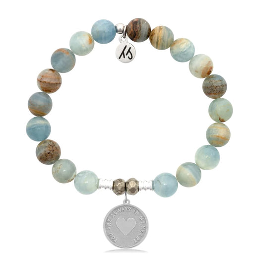 T. Jazelle : Blue Calcite Gemstone Bracelet with Always in my Heart Sterling Silver Charm - T. Jazelle : Blue Calcite Gemstone Bracelet with Always in my Heart Sterling Silver Charm