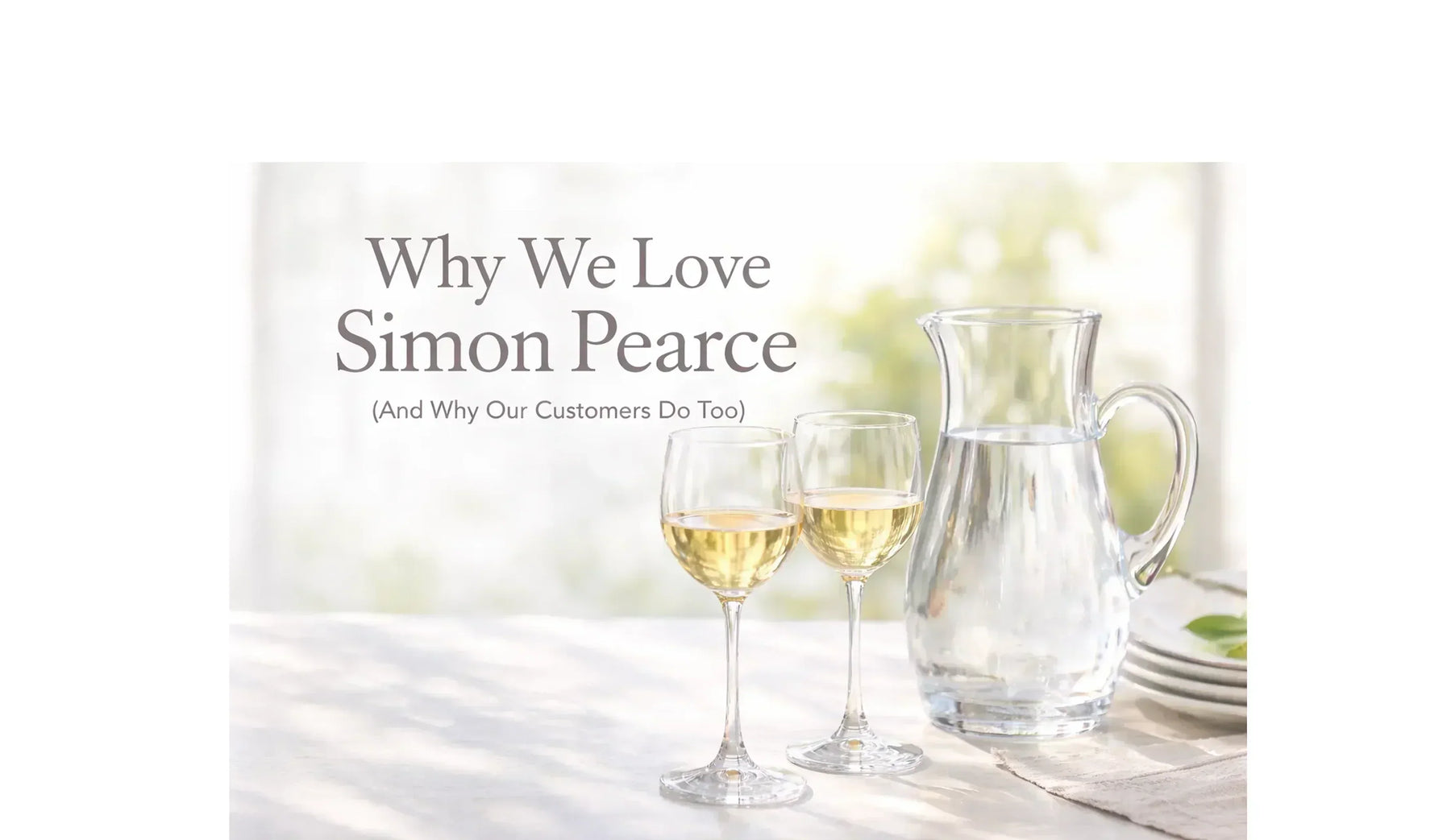 Hand Blown Simon Pearce Glass Pitcher and Wine Glasses