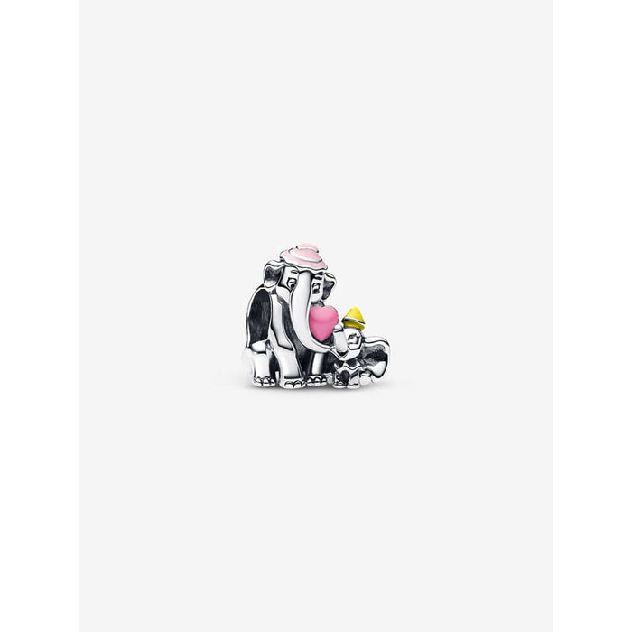 Pandora Dumbo and Mrs. Jumbo charm with a pink heart, pink hat, and yellow hat.