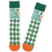 Pair of socks with 'Hero. Legend. Grandpa.' text and green, orange, and white pattern on a white background