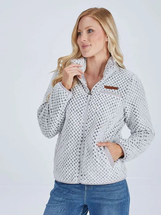 Simply Southern :  Frost GreyZip- Up Fleece Jacket