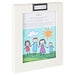 White picture frame with a colorful children's drawing of four children holding hands on a white background.