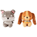 Two Better Together plush toy dogs , one gray and one brown, on a white background