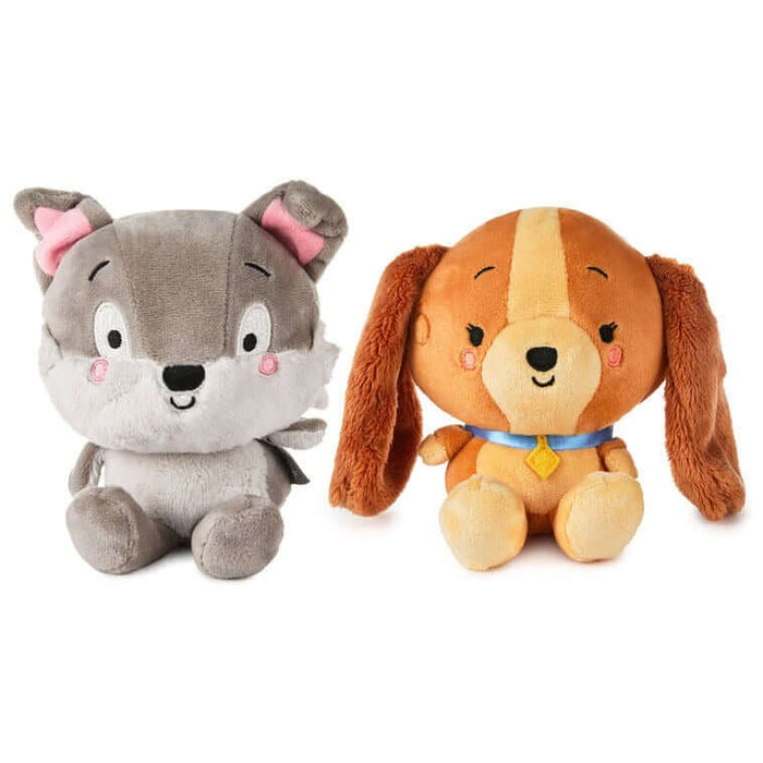 Two Better Together  plush toys dogs, one gray and one brown, on a white background