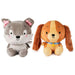Two Better Together  plush toys dogs, one gray and one brown, on a white background
