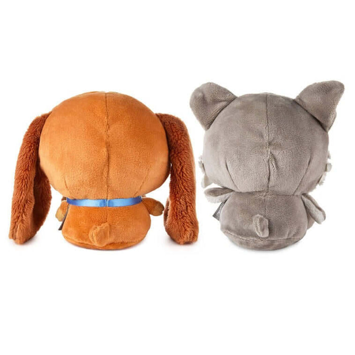  Backside of Two Better Together plush toy dogs, one brown and one gray, on a white background