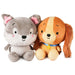 Two Better Together plush toy dogs, one gray and one brown, sitting together on a white background.