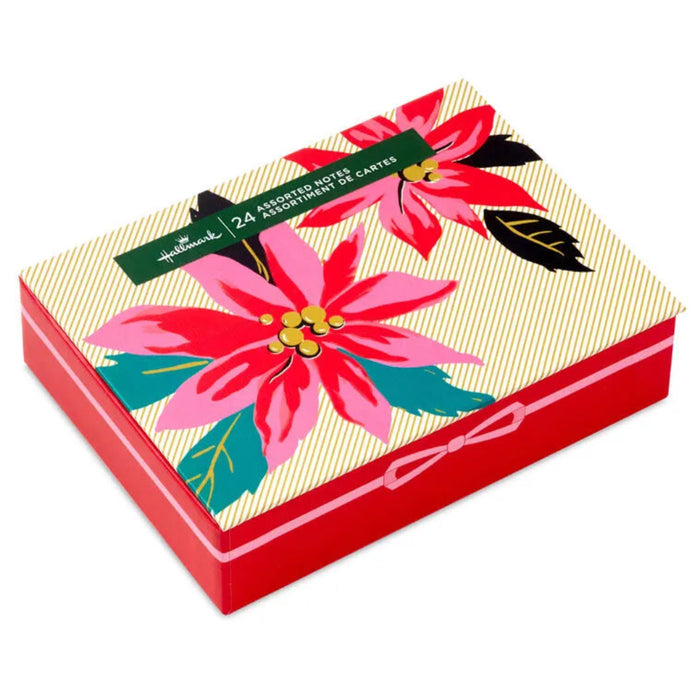 Note card box with poinsettia design on a white background