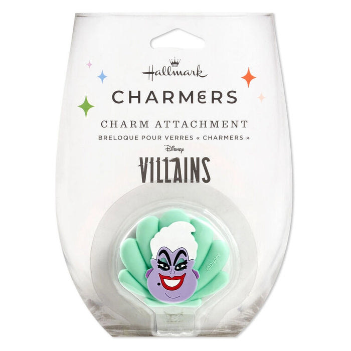 Clear glass charm attachment with Disney Villains design on a white background