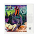 Illustration of animated Disney villains  characters in a fantasy setting with colorful backgrounds.