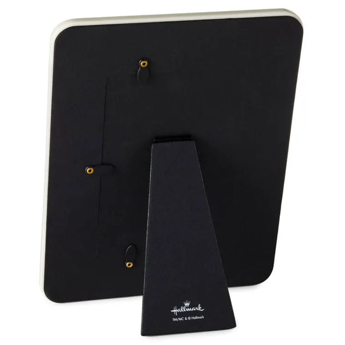 Black backside of a picture frame on a white background