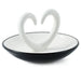Side view Ring dish ceramic with arms that shape a heart. trinket dish on a white background. 