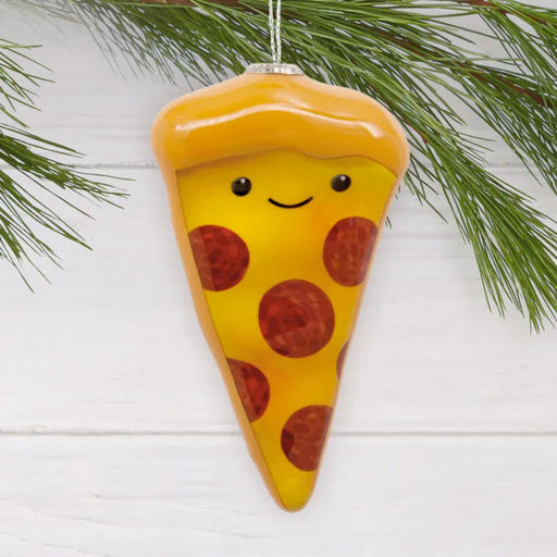 Resin  Slice of Pepperoni Pizza Hallmark Ornament on a festive background  