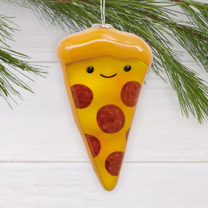 Resin  Slice of Pepperoni Pizza Hallmark Ornament on a festive background  