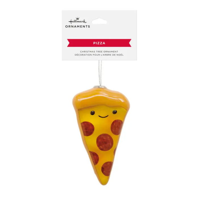 Resin Slice of Pepperoni Pizza Hallmark Ornament with hallmark tag  on a white background