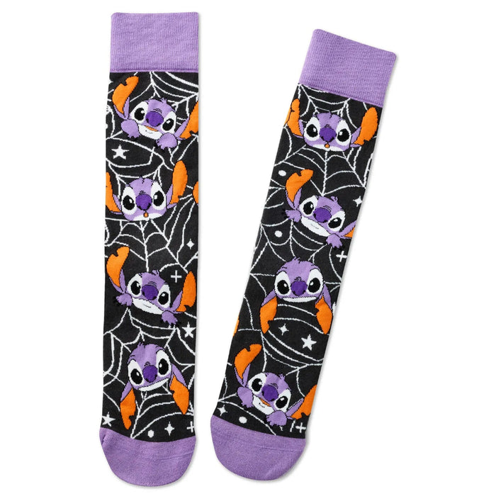 Hallmark Disney Stitch Spider Web Novelty Crew Socks featuring a fun Stitch design with spider web details in a festive Halloween-inspired style.