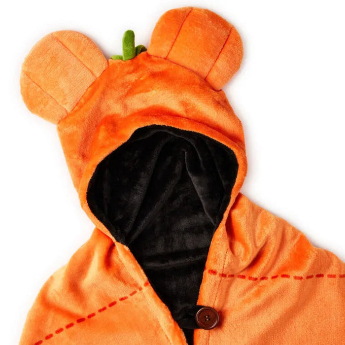 Hallmark Disney Mickey Mouse Jack-o'-Lantern Oversized Hooded Blanket 70x50 laid flat showing full design
