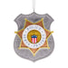 Decorative police badge ornament with 'Serve Protect' text on a white background
