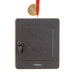 Gray felt book ornament with a red ribbon on a white background