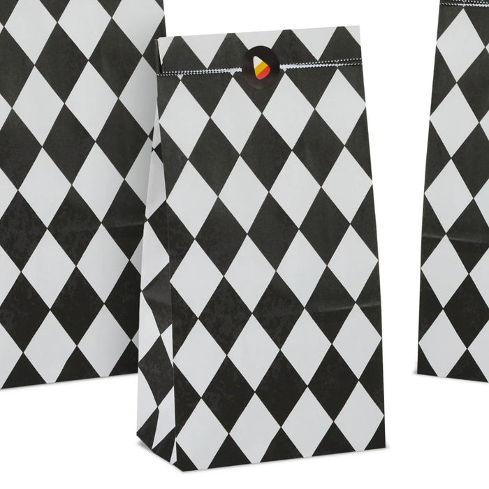 Hallmark Black Checkered Halloween Paper Goodie Bags with Stickers, Pack of 13