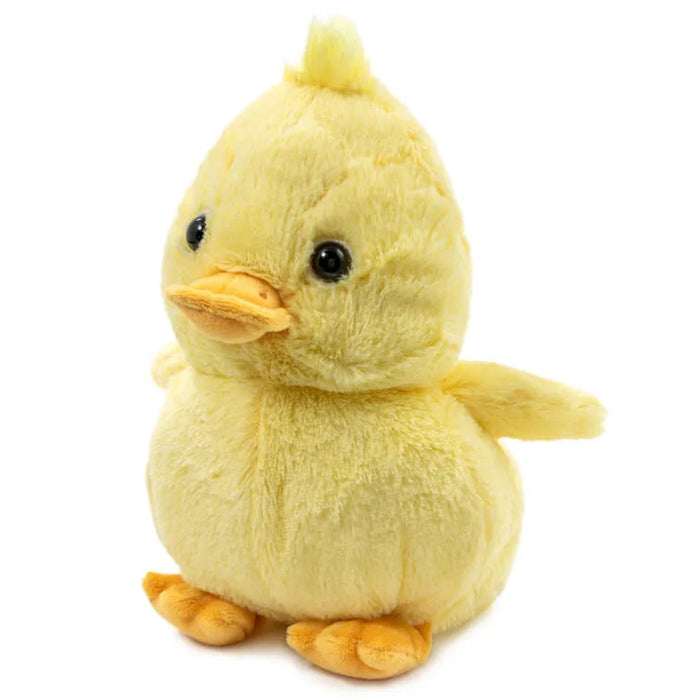 Left facing Yellow plush duck on white background 