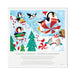 Back of puzzle box Illustration of penguins and other animals in a festive scene with candy canes and trees.