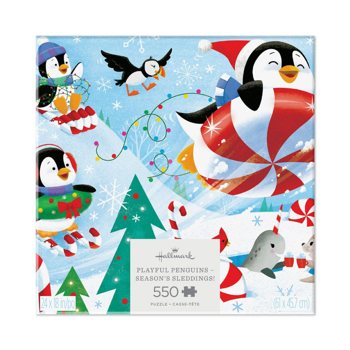 Jigsaw puzzle box with penguin design and Hallmark branding