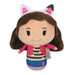 Plush toy with cat ears and a striped outfit on a white background