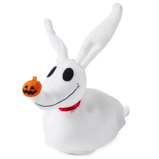 Disney Tim Burton's The Nightmare Before Christmas Zero Zip-Along Plush a white plush toy with black eyes, orange nose, and red collar on a white background