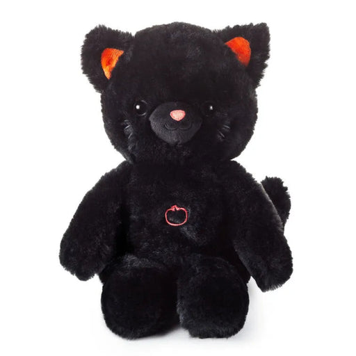 Black cat plush with sound, press the pumpkin in the center of the cats tummy. Product is on a white background 