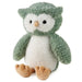 Plush owl toy with green feathers and white body on a white background