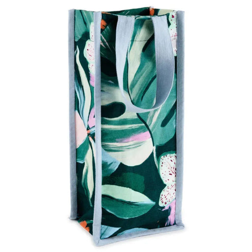 Tote bag with tropical leaf and butterfly design on a white background