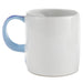 White mug with a blue handle on a white background