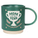 Green mug with 'Mom of the Year' design on a white background