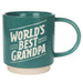 Teal mug with 'World's Best Grandpa' text on a white background