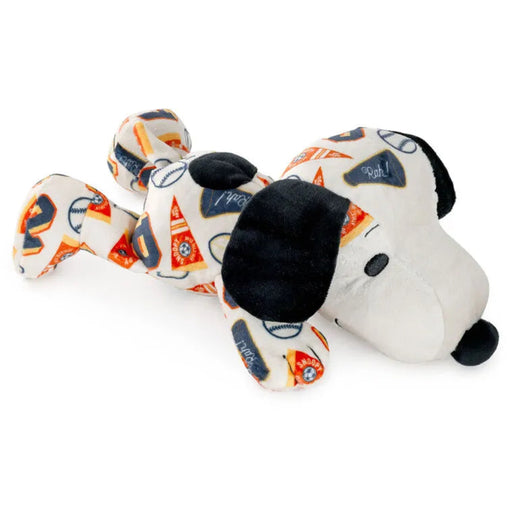 Plush dog toy with a black nose on a white background