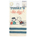 Tea towel with cartoon characters and 'Today's the day!' text on packaging