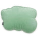 Back view of a carriage-shaped Bridgerton decorative pillow showing solid sage green fabric with soft padding, displayed on a white background.